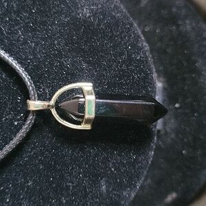 Handcrafted Black Onyx  Healing Crystal Point Leather Necklace